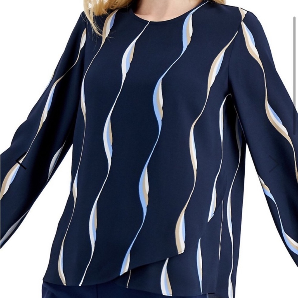 Alfani | Navy Crossover Hem Long Sleeve Blouse NWT - Picture 12 of 12